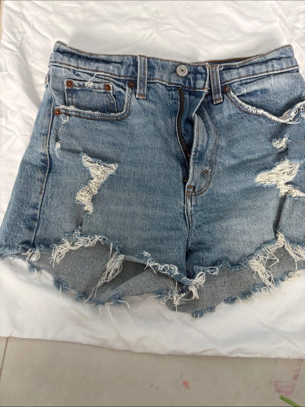 Abercrombie & Fitch Light Blue Distressed Denim Shorts